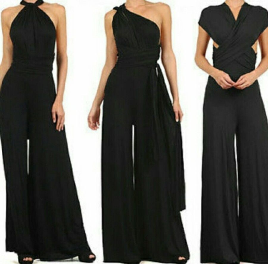 Damen eleganter Jumpsuit mit tiefem V-Ausschnitt und innovativer Wickeloptik WW