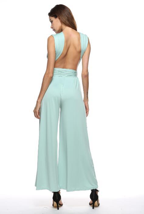 Damen eleganter Jumpsuit mit tiefem V-Ausschnitt und innovativer Wickeloptik WW