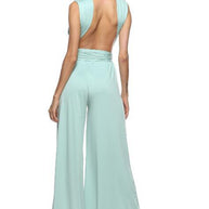 Damen eleganter Jumpsuit mit tiefem V-Ausschnitt und innovativer Wickeloptik WW