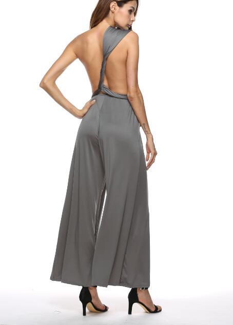 Damen eleganter Jumpsuit mit tiefem V-Ausschnitt und innovativer Wickeloptik WW