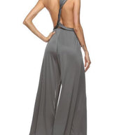 Damen eleganter Jumpsuit mit tiefem V-Ausschnitt und innovativer Wickeloptik WW