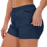 WW | Sportliche 2 in 1 Lauf Fitnessshorts in Einfarbig Mit Mehreren Taschen