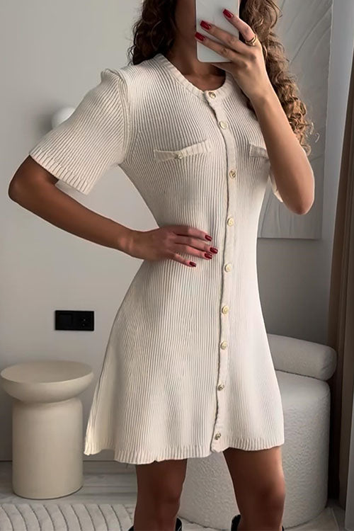 WW | Rosiedress Kurzarm Knopfverschluss Mini Strickkleid