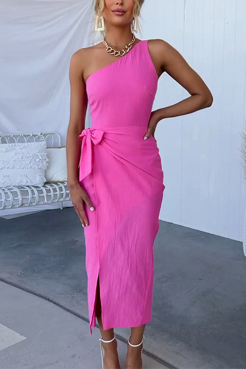 WW | Ein Schulter Ärmelloses Knoten Taillen Umwickeltes Partykleid