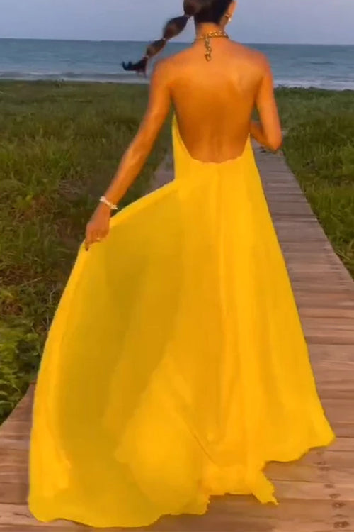 WW | Rosiedress Ketten-Halter Offener Rücken Maxi Swing Kleid