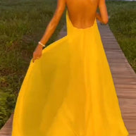 WW | Rosiedress Ketten-Halter Offener Rücken Maxi Swing Kleid