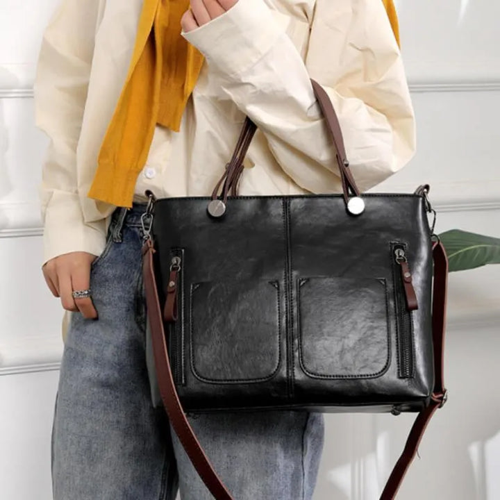 W&W Mode | Strukturierte Lederhandtasche mit zwei Fächern für Damen