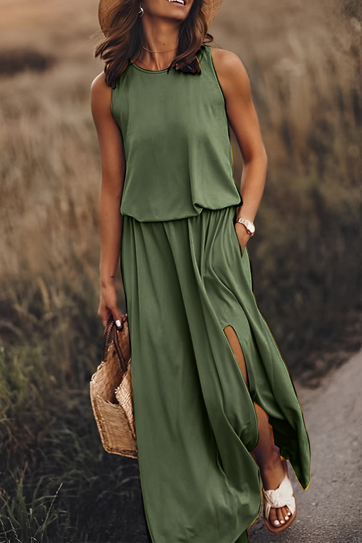 W&W Mode langes Kleid | Elegantes ärmelloses Sommerkleid mit Ausschnitten