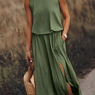 WW langes Kleid | Elegantes ärmelloses Sommerkleid mit Ausschnitten