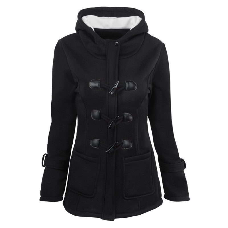 Damen Dufflecoat mit Kapuze und praktischen Taschen W&W Mode