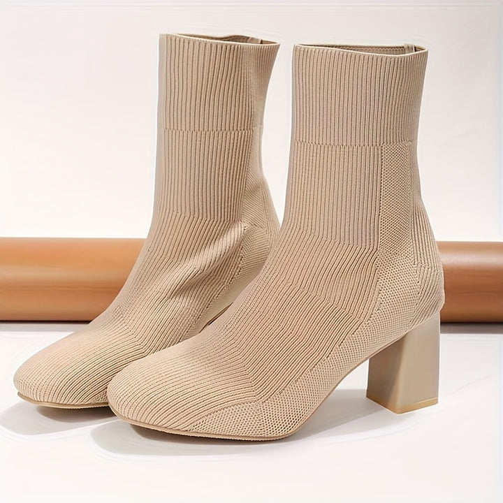 W&W Mode | Strickstiefel Mit Halbhohem Schaft Und Blockabsatz