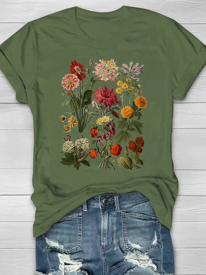 WW | Weinlese Blumen T-shirt Retro Stil Für Lässige Chic