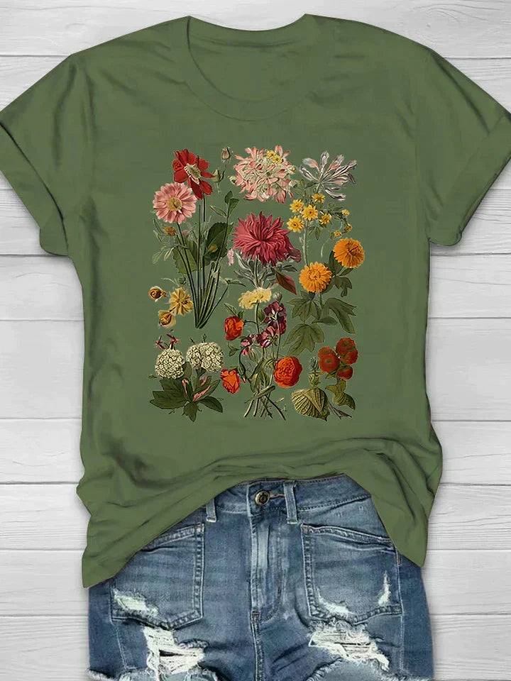 W&W Mode | Weinlese Blumen T-shirt Retro Stil Für Lässige Chic