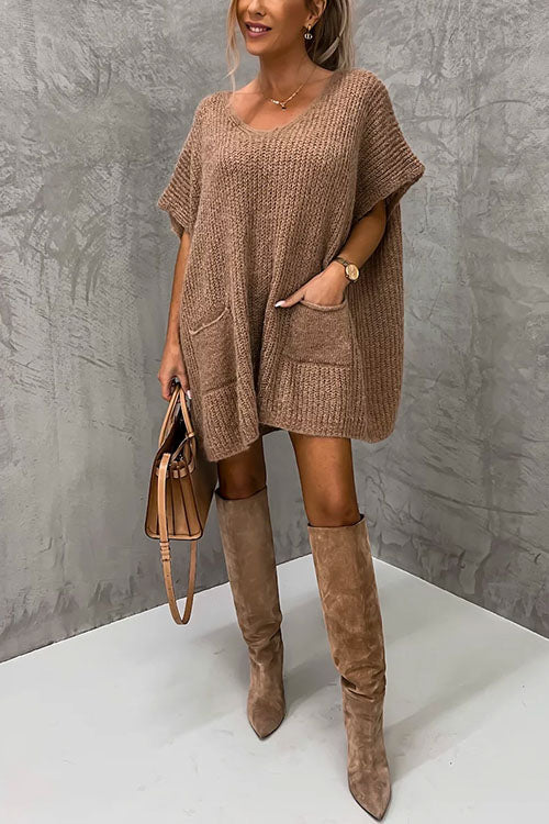 WW | Rosiedress Oversized V-Ausschnitt Kurzarm Täschensweater