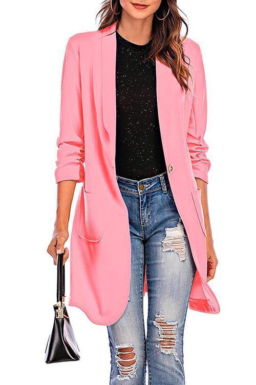 WW | Rosiedress 3/4 Ärmel Raffung Ein-Button Midi Cardigan