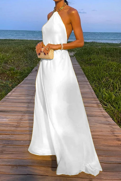 WW | Rosiedress Ketten-Halter Offener Rücken Maxi Swing Kleid