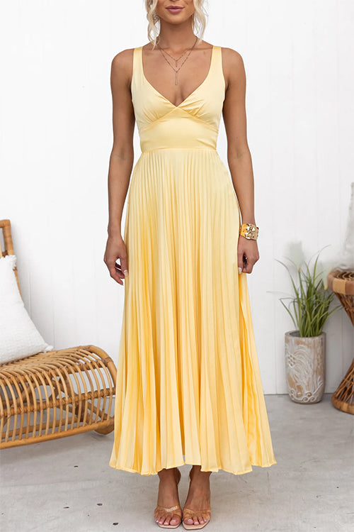 WW | V-Ausschnitt Rückenausschnitt Cut-Out Falten Maxi Cami Kleid