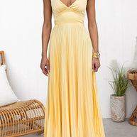 WW | V-Ausschnitt Rückenausschnitt Cut-Out Falten Maxi Cami Kleid