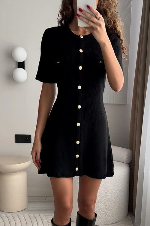WW | Rosiedress Kurzarm Knopfverschluss Mini Strickkleid