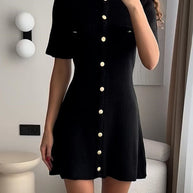WW | Rosiedress Kurzarm Knopfverschluss Mini Strickkleid