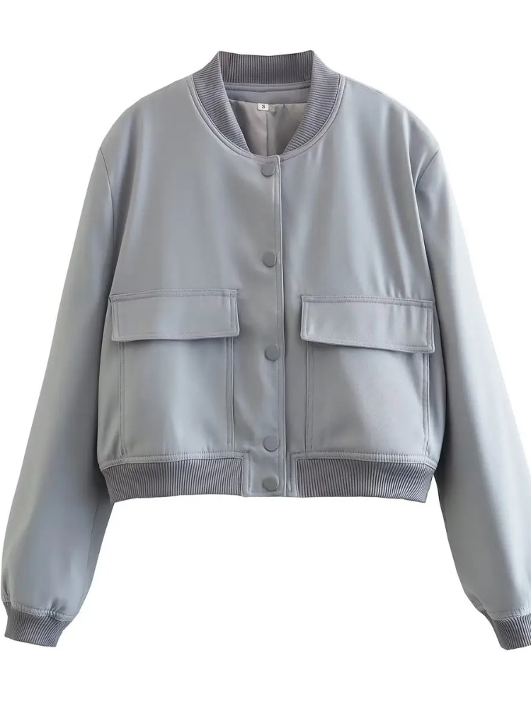 WW | Kurzes Bomberjacke Damen, Jacke mit Knopfverschluss und Taschen