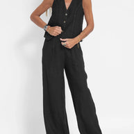 WW | Knopf-Weste & Weit Geschnittene Hose Set