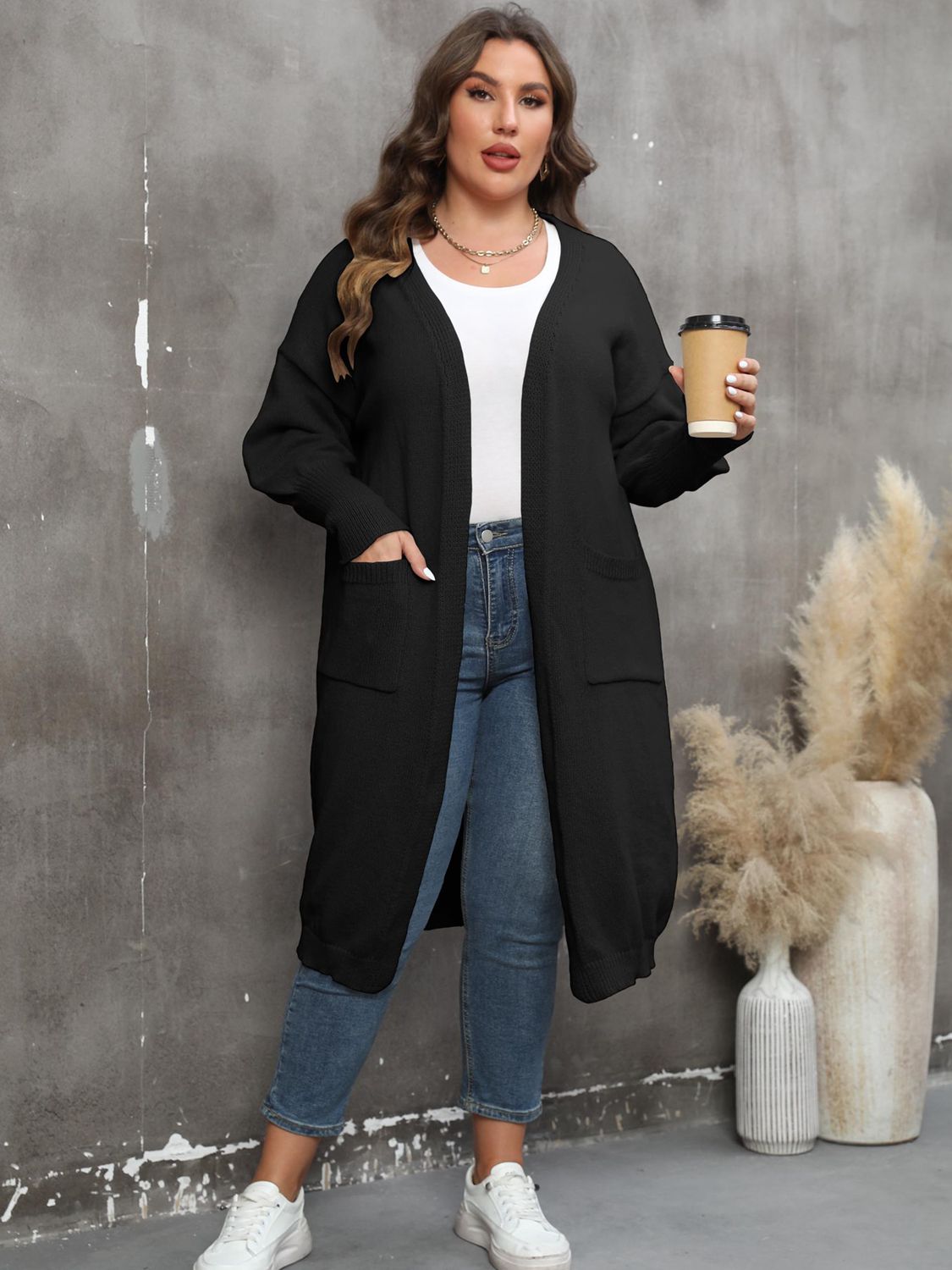 WW | Plus Size Langarm Taschen Cardigan