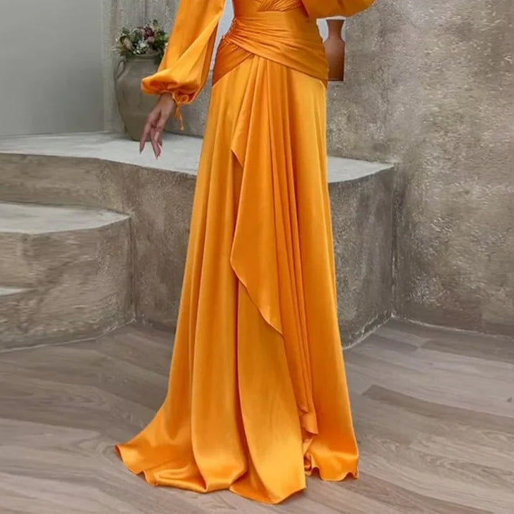 Damen-Plisseekleid mit hoher Taille und langen Ärmeln