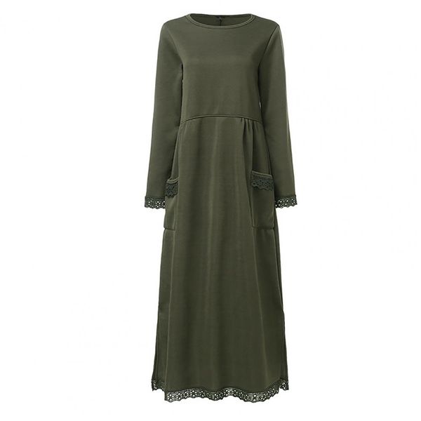 Damen Maxikleid mit langen Ärmeln, Seitentaschen und Schlitzsaum