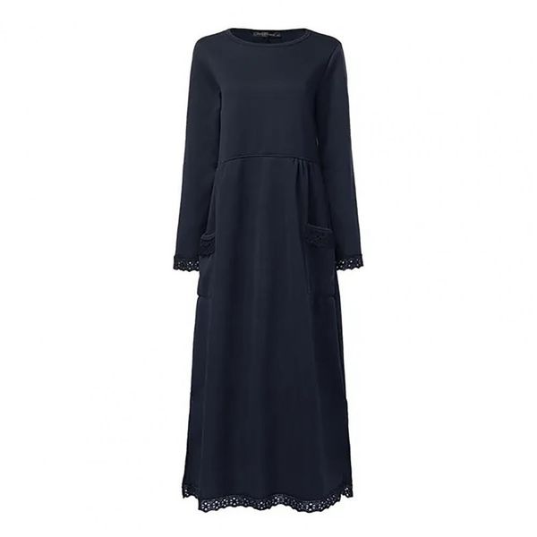 Damen Maxikleid mit langen Ärmeln, Seitentaschen und Schlitzsaum