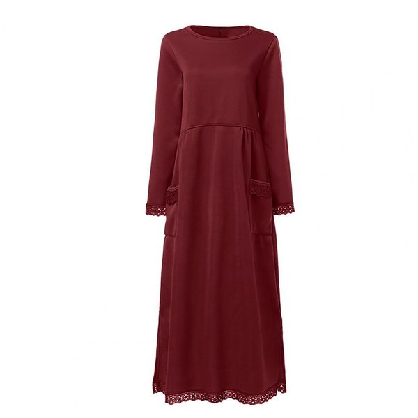 Damen Maxikleid mit langen Ärmeln, Seitentaschen und Schlitzsaum