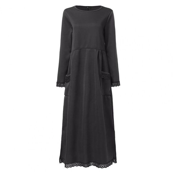 Damen Maxikleid mit langen Ärmeln, Seitentaschen und Schlitzsaum