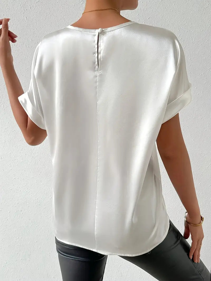 WW | Satin T-Shirt Mit Umgeschlagenen Ärmeln Für Damen