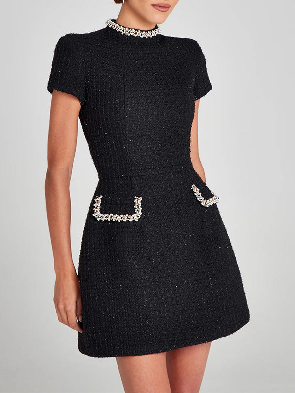 Damen-Tweed-Minikleid mit Stickereien