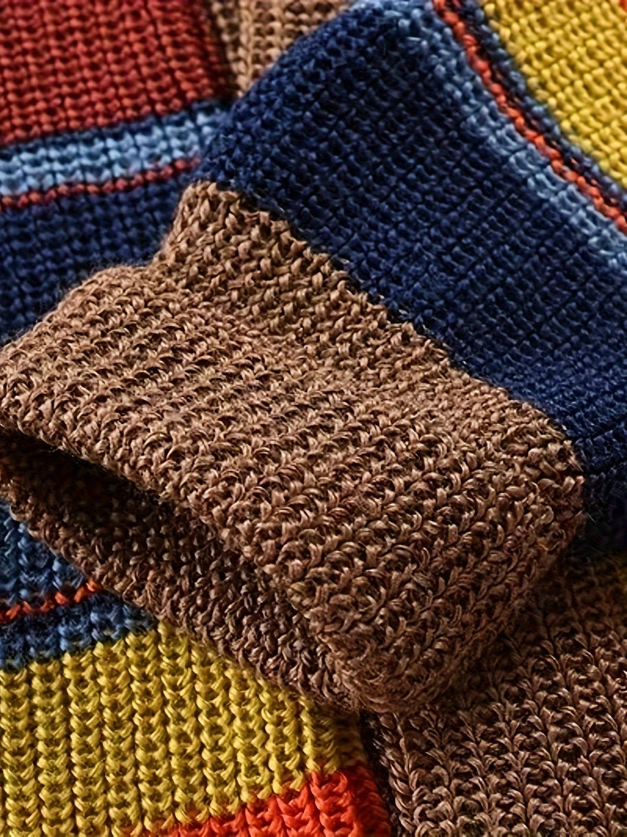 WW | Großer Gestrickter Herren Strickjacke Mit Kontrastierenden Farben