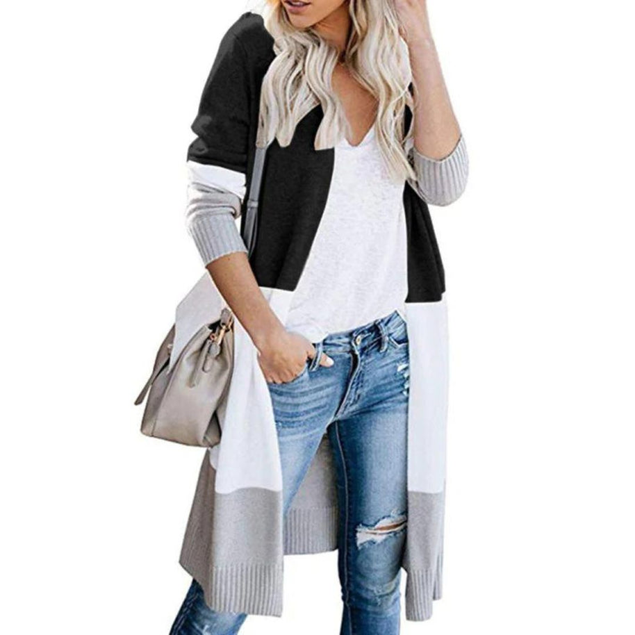 WW | Strickjacke mit Farbblock und offener Front
