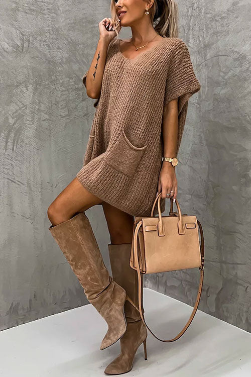 WW | Rosiedress Oversized V-Ausschnitt Kurzarm Täschensweater