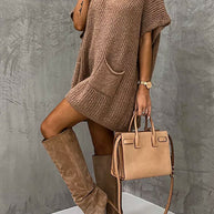 WW | Rosiedress Oversized V-Ausschnitt Kurzarm Täschensweater