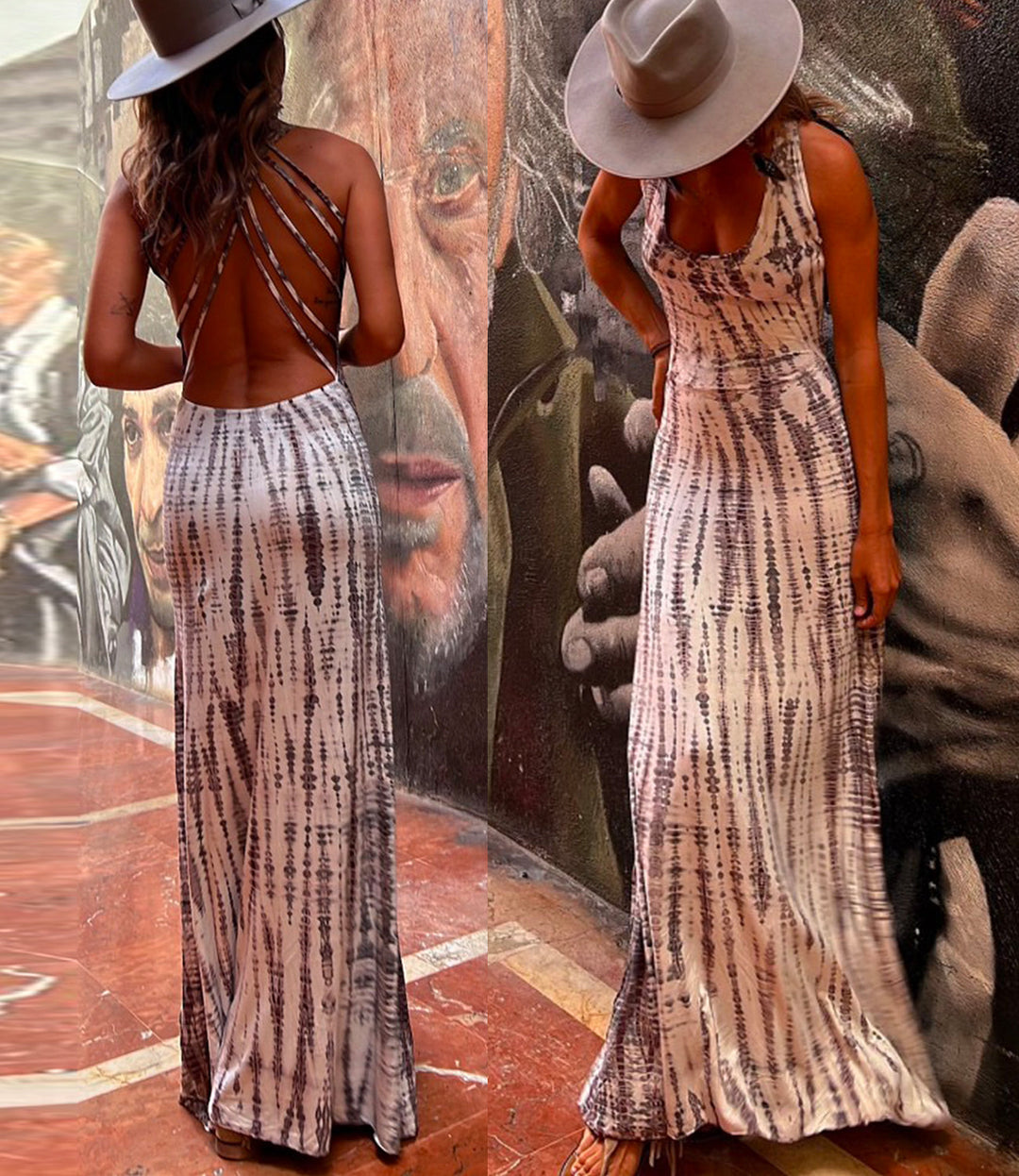 W&W Mode | Rosiedress Criss Cross Offene Rücken Bindung Färbung Maxi Kleid