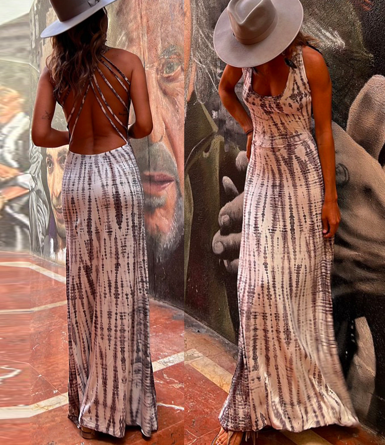 WW | Rosiedress Criss Cross Offene Rücken Bindung Färbung Maxi Kleid