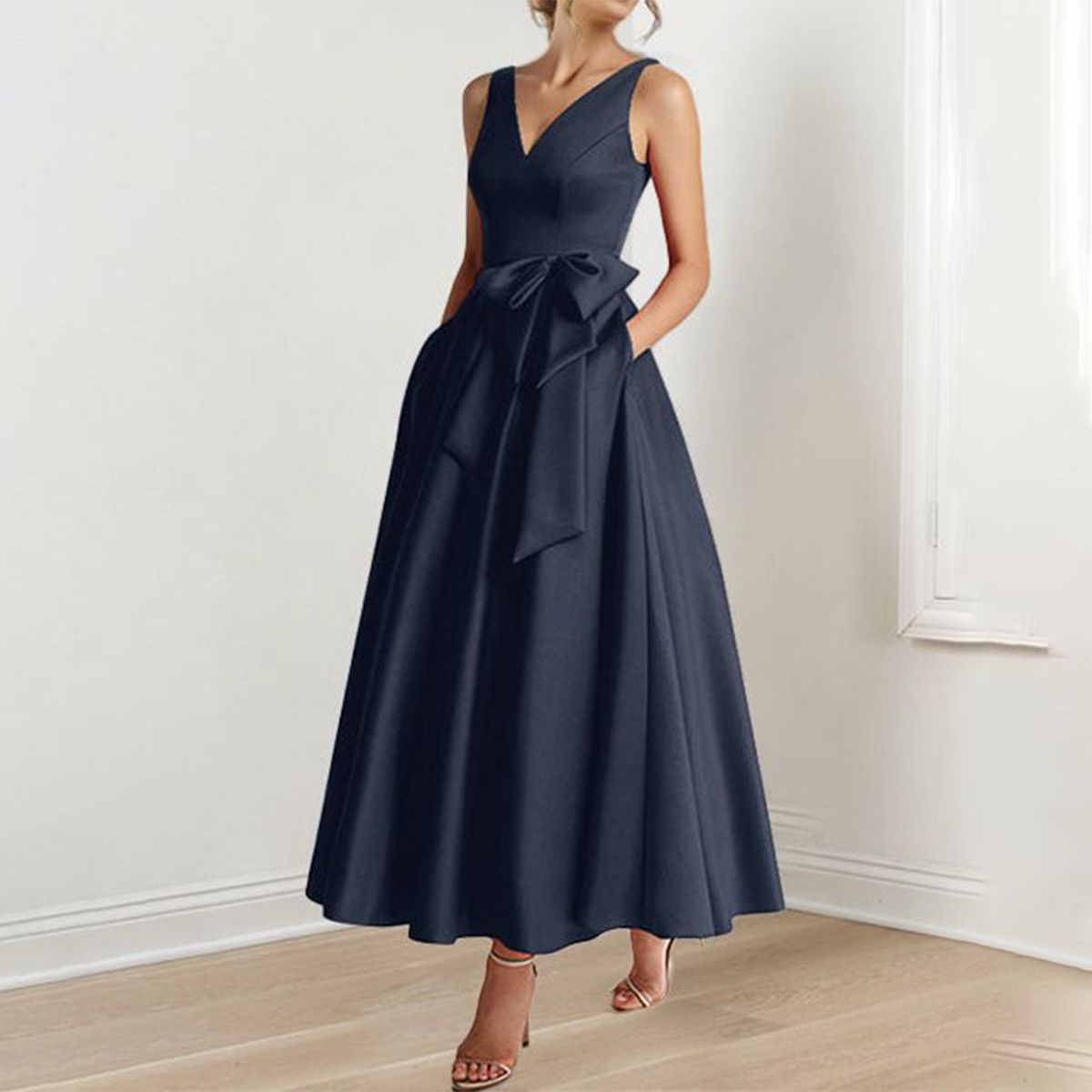 WW | Vintage Glattes Ärmelloses Maxikleid