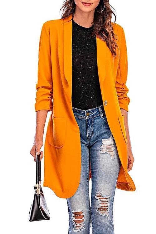 WW | Rosiedress 3/4 Ärmel Raffung Ein-Button Midi Cardigan