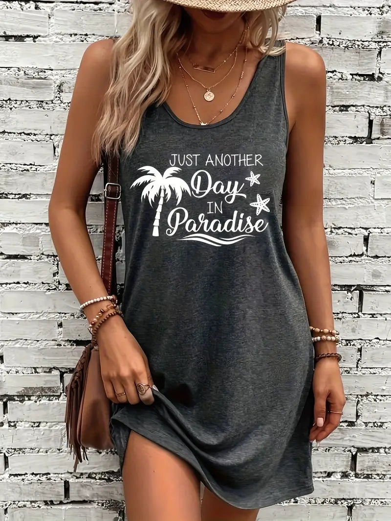 WW | Sommerkleid Ohne Ärmel mit Print und Rundem Ausschnitt, Lässiges Damenkleid