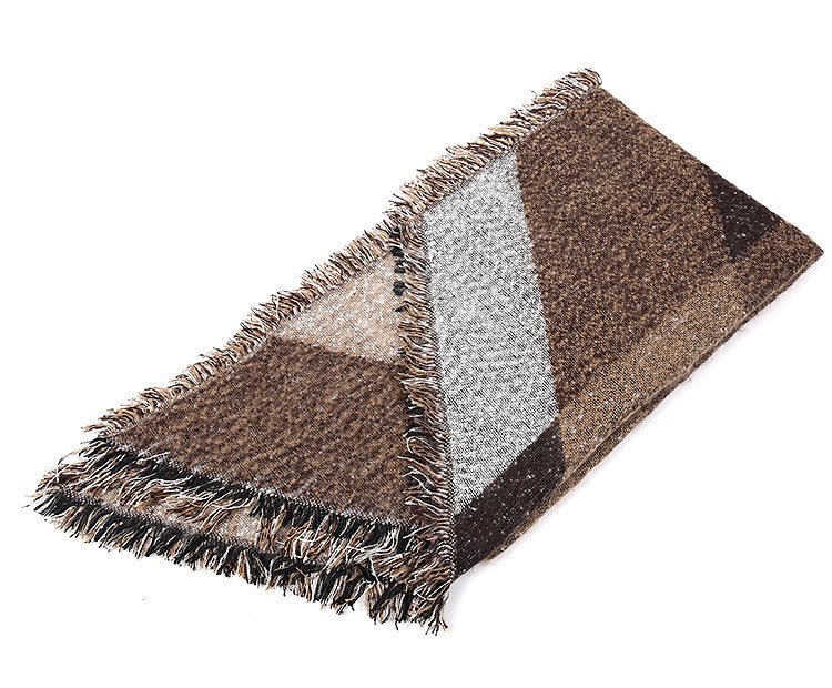 Damen Eleganter Fransen-Schal aus weichem Material mit geometrischem Muster WW