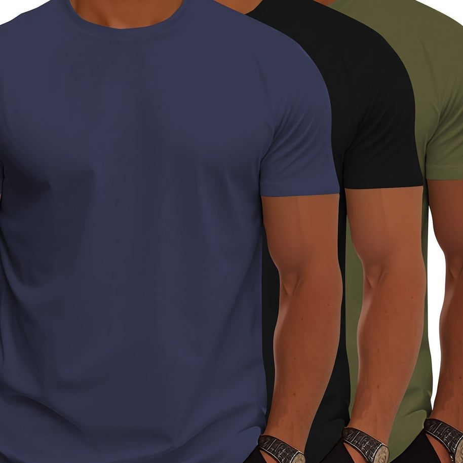 WW | 3er Pack Herren T-shirts Mit Kurzen Ärmeln, Sommerliche Einfarbige Farbe