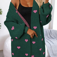 WW | Herzmuster Lange Länge Wolle Strickjacke Für Damen - Ideal für Winter