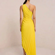 WW | One Shoulder Plissee Midi Kleid