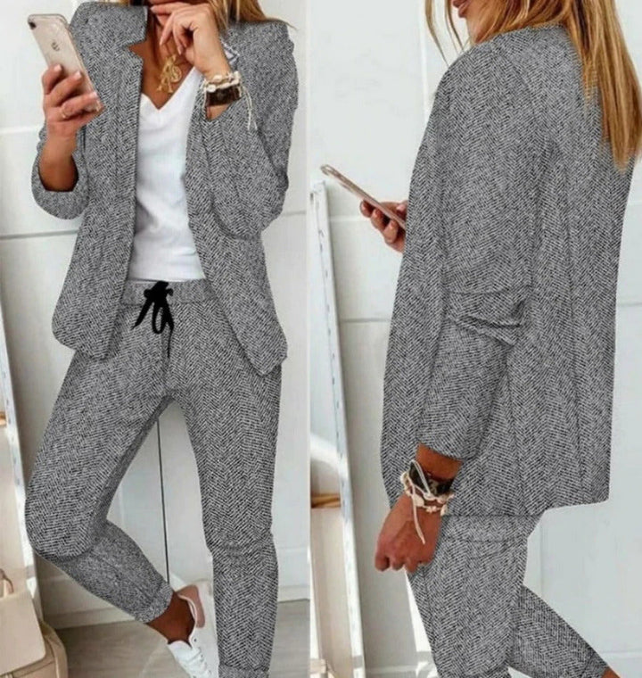 W&W Mode Anzug-Set Moderner Zweiteiler mit weiter Hose taillierter Blazerjacke