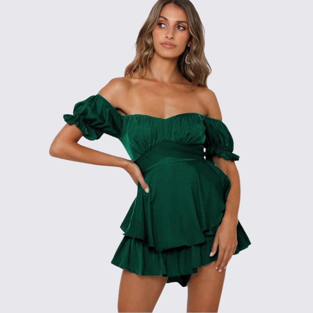 WW | Schulterfreier Rüschen-Jumpsuit