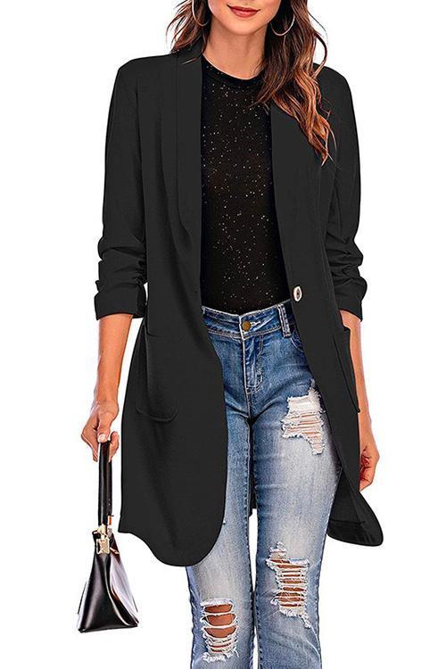 WW | Rosiedress 3/4 Ärmel Raffung Ein-Button Midi Cardigan